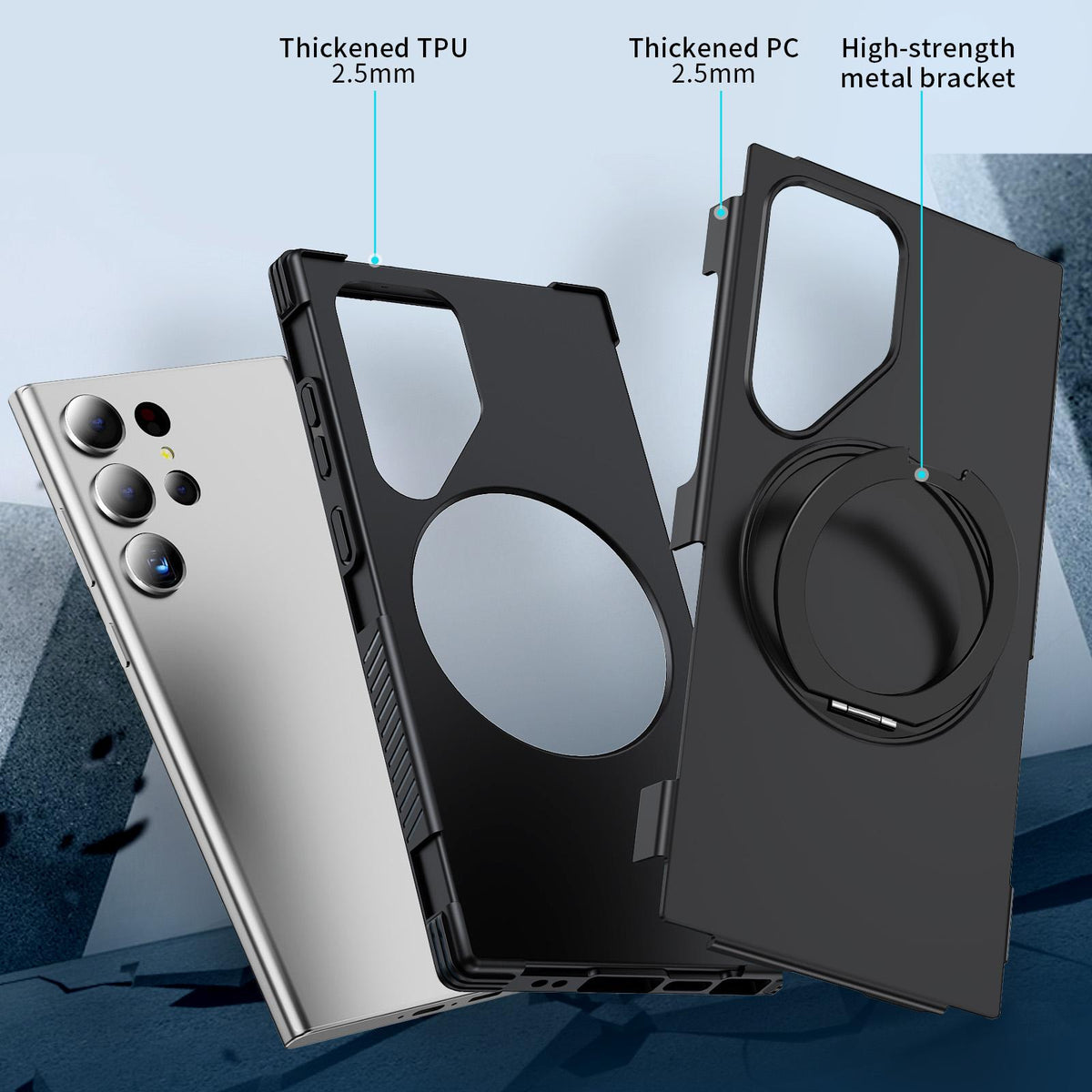 For Galaxy S23 Ultra 5G Magnetic 360 Rotating Holder Phone Case - Black - EDA009967401C