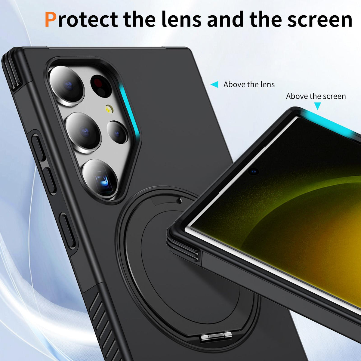 For Galaxy S23 Ultra 5G Magnetic 360 Rotating Holder Phone Case - Black - EDA009967401C