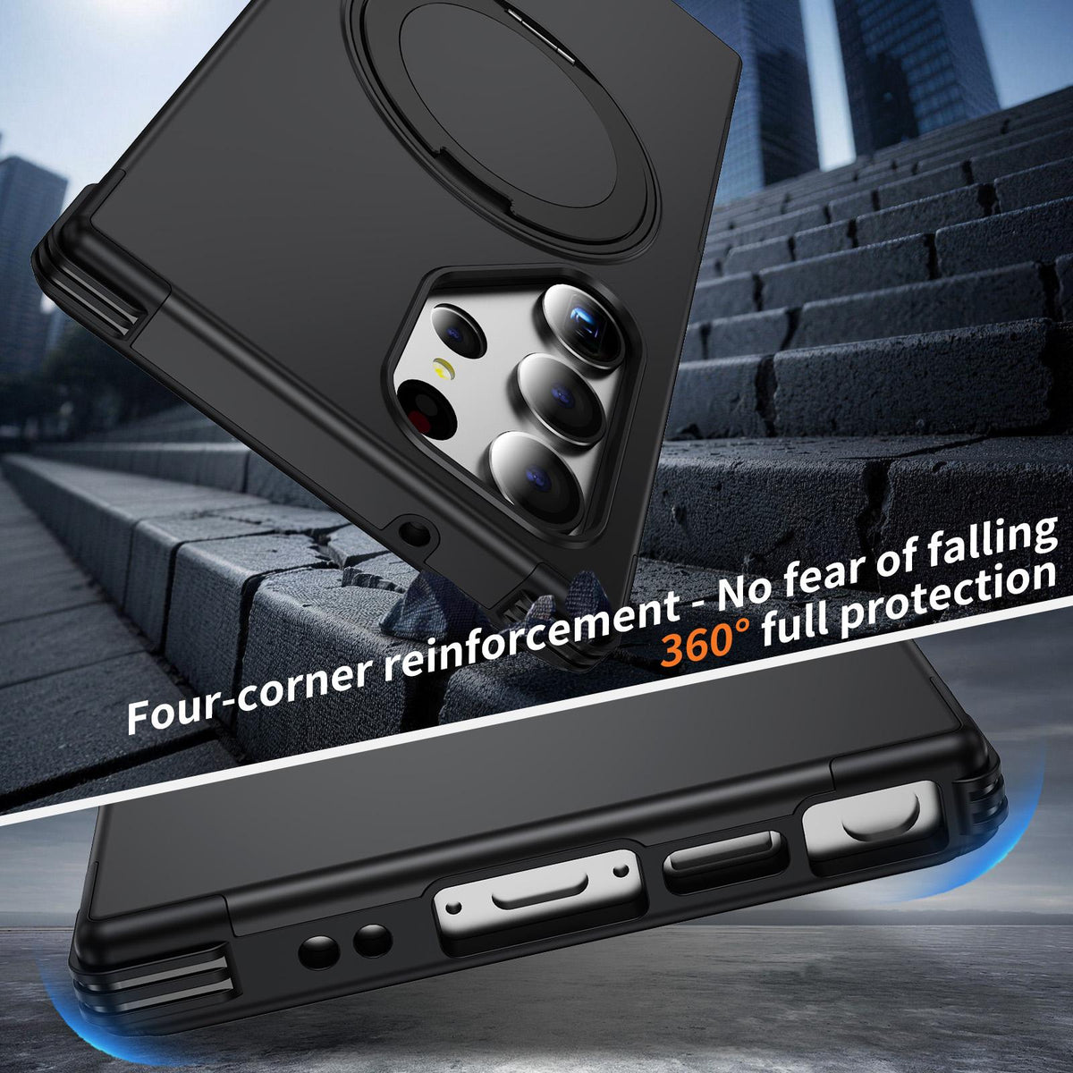 For Galaxy S23 Ultra 5G Magnetic 360 Rotating Holder Phone Case - Black - EDA009967401C