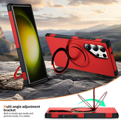 For Galaxy S23 Ultra 5G Magnetic 360 Rotating Holder Phone Case - Red - EDA009967401D