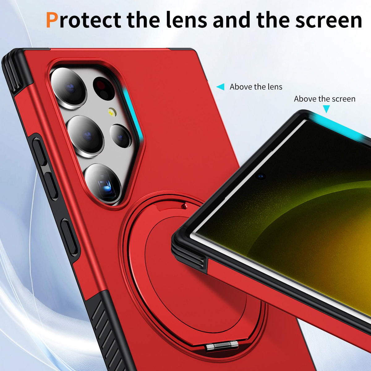 For Galaxy S23 Ultra 5G Magnetic 360 Rotating Holder Phone Case - Red - EDA009967401D