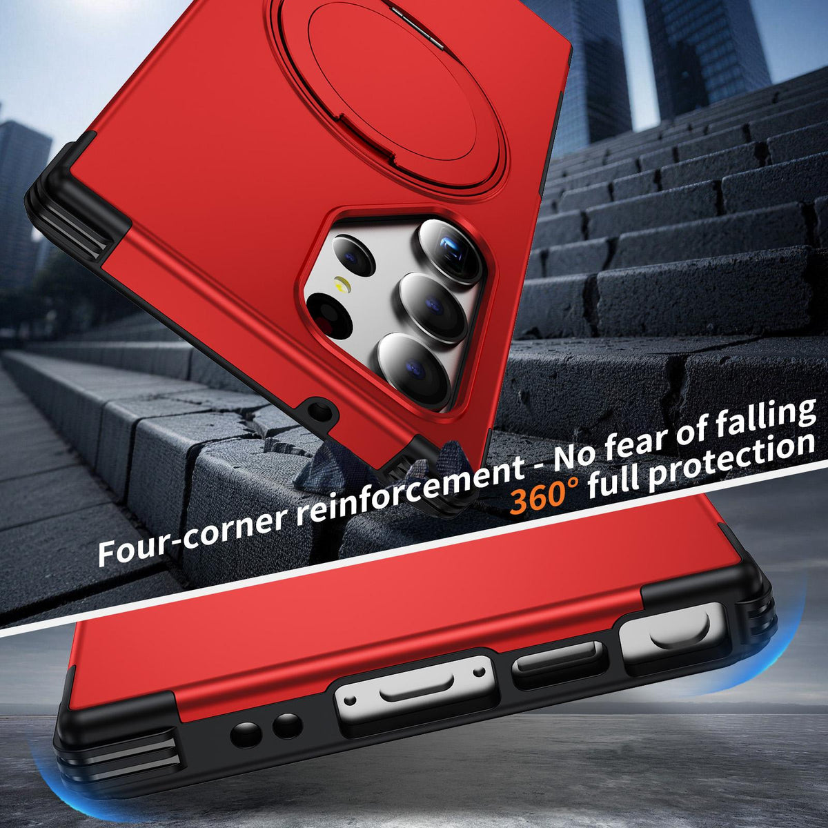 For Galaxy S23 Ultra 5G Magnetic 360 Rotating Holder Phone Case - Red - EDA009967401D