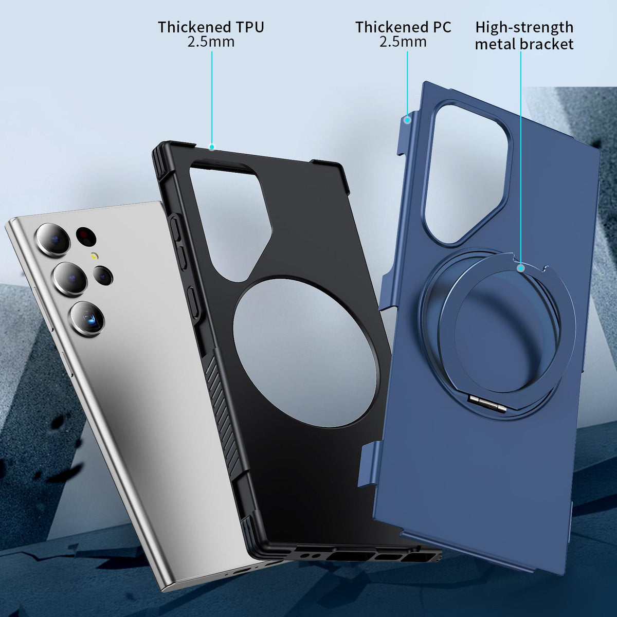 For Galaxy S23 Ultra 5G Magnetic 360 Rotating Holder Phone Case - Blue - EDA009967401E