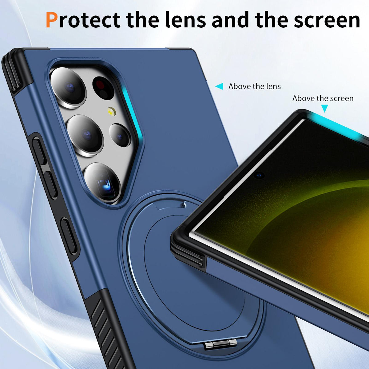For Galaxy S23 Ultra 5G Magnetic 360 Rotating Holder Phone Case - Blue - EDA009967401E
