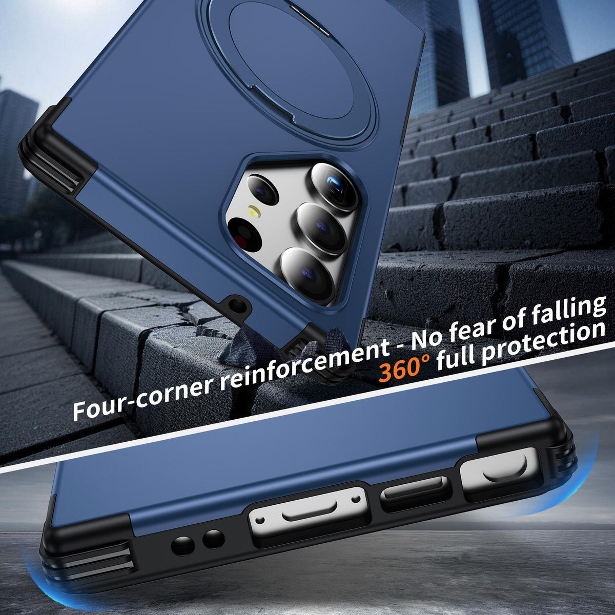 For Galaxy S23 Ultra 5G Magnetic 360 Rotating Holder Phone Case - Blue - EDA009967401E