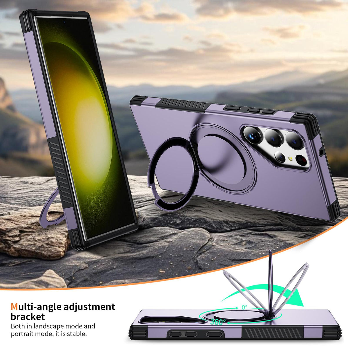 For Galaxy S23 Ultra 5G Magnetic 360 Rotating Holder Phone Case - Light Purple - EDA009967401F