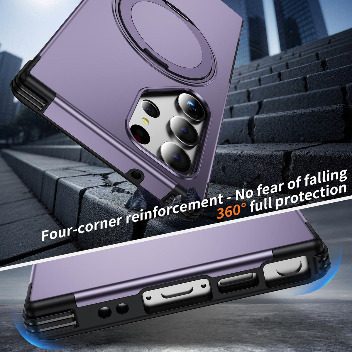 For Galaxy S23 Ultra 5G Magnetic 360 Rotating Holder Phone Case - Light Purple - EDA009967401F