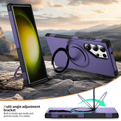 For Galaxy S23 Ultra 5G Magnetic 360 Rotating Holder Phone Case - Dark Purple - EDA009967401G