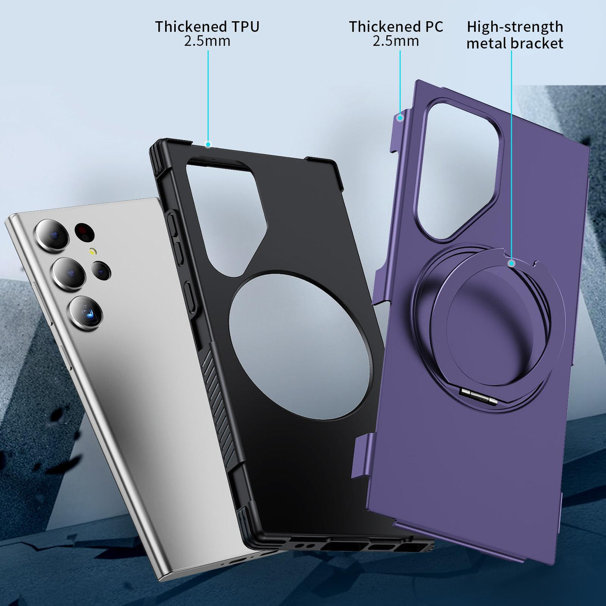 For Galaxy S23 Ultra 5G Magnetic 360 Rotating Holder Phone Case - Dark Purple - EDA009967401G
