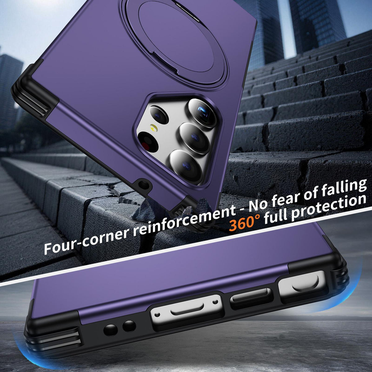 For Galaxy S23 Ultra 5G Magnetic 360 Rotating Holder Phone Case - Dark Purple - EDA009967401G