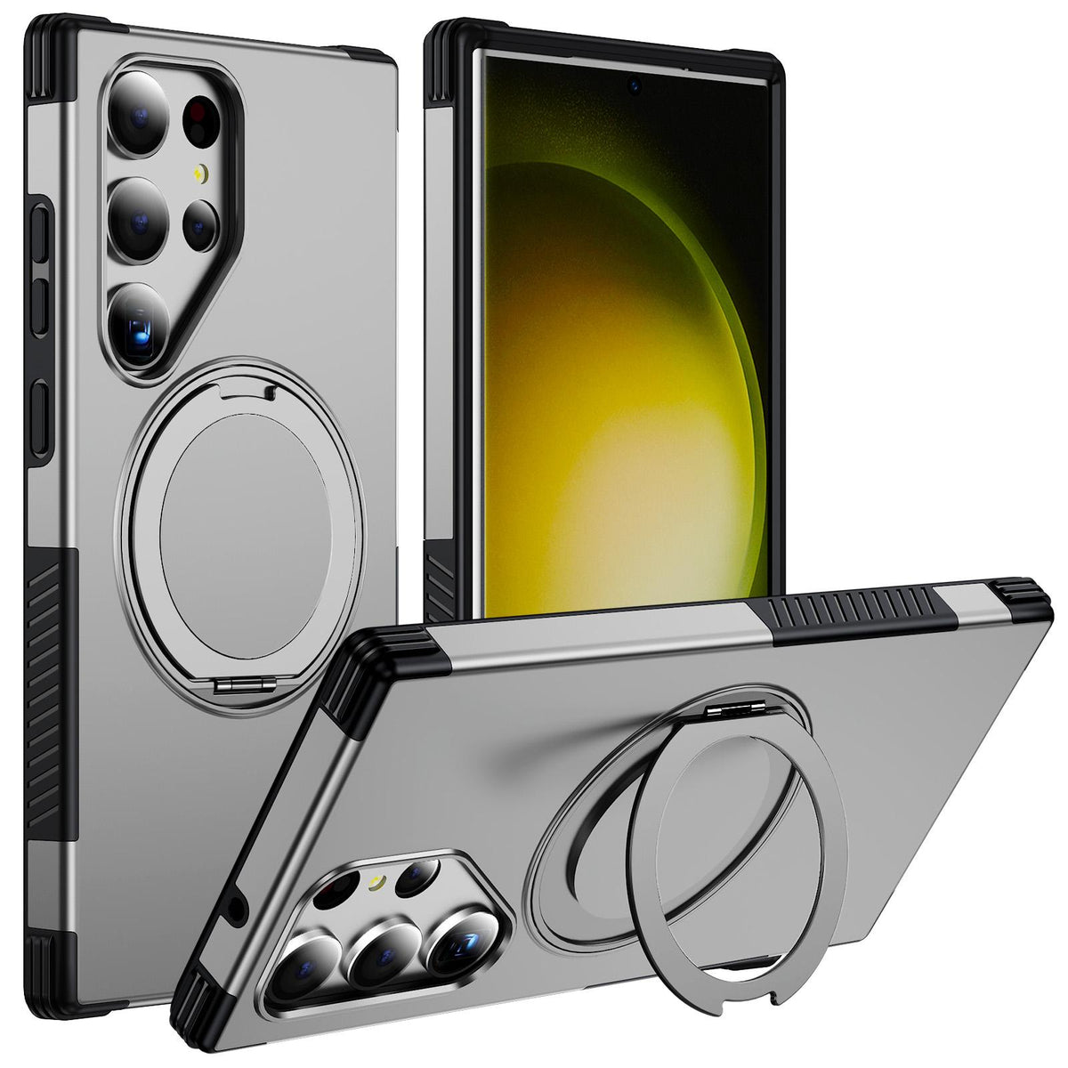 For Galaxy S23 Ultra 5G Magnetic 360 Rotating Holder Phone Case - Silver - EDA009967401H