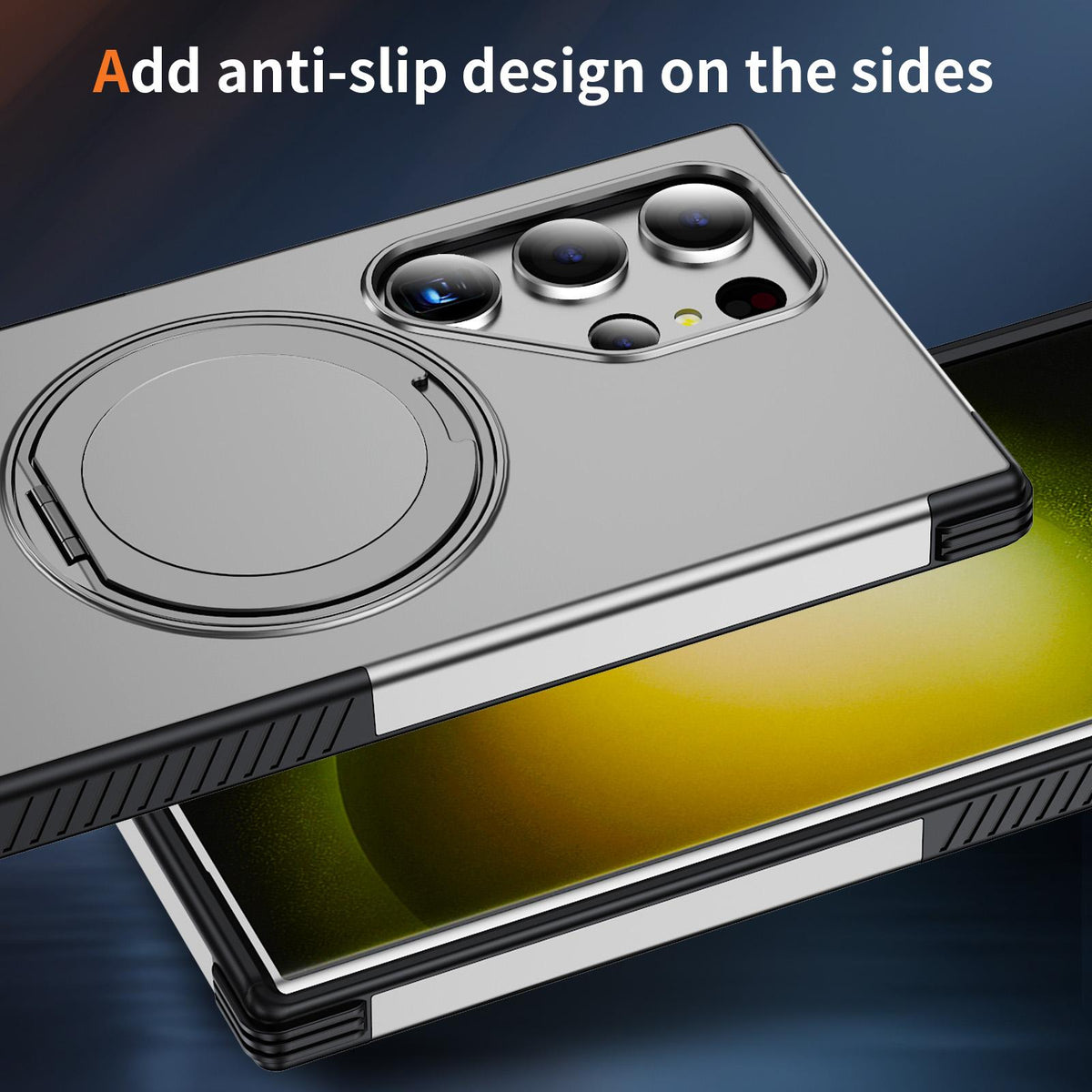 For Galaxy S23 Ultra 5G Magnetic 360 Rotating Holder Phone Case - Silver - EDA009967401H