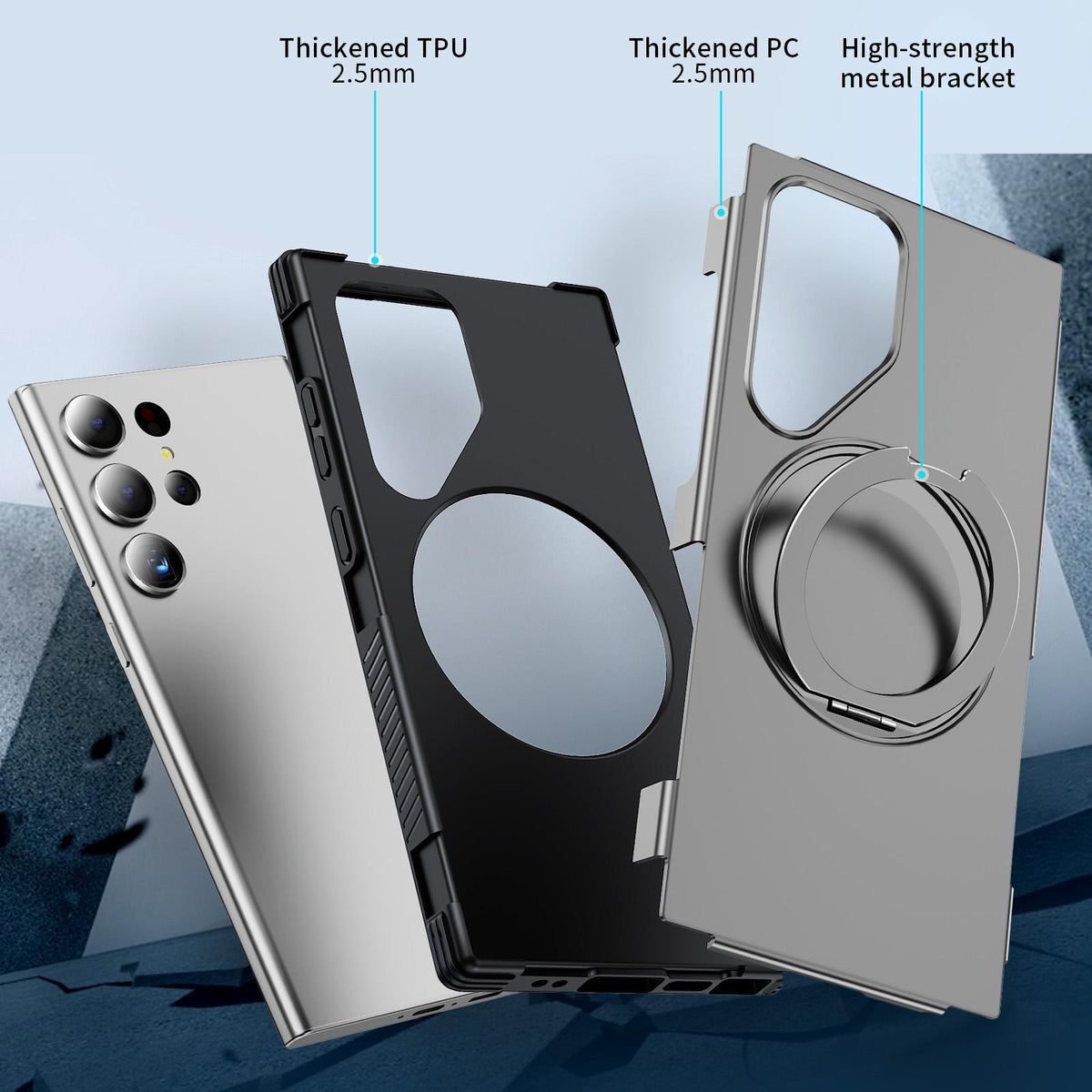 For Galaxy S23 Ultra 5G Magnetic 360 Rotating Holder Phone Case - Silver - EDA009967401H
