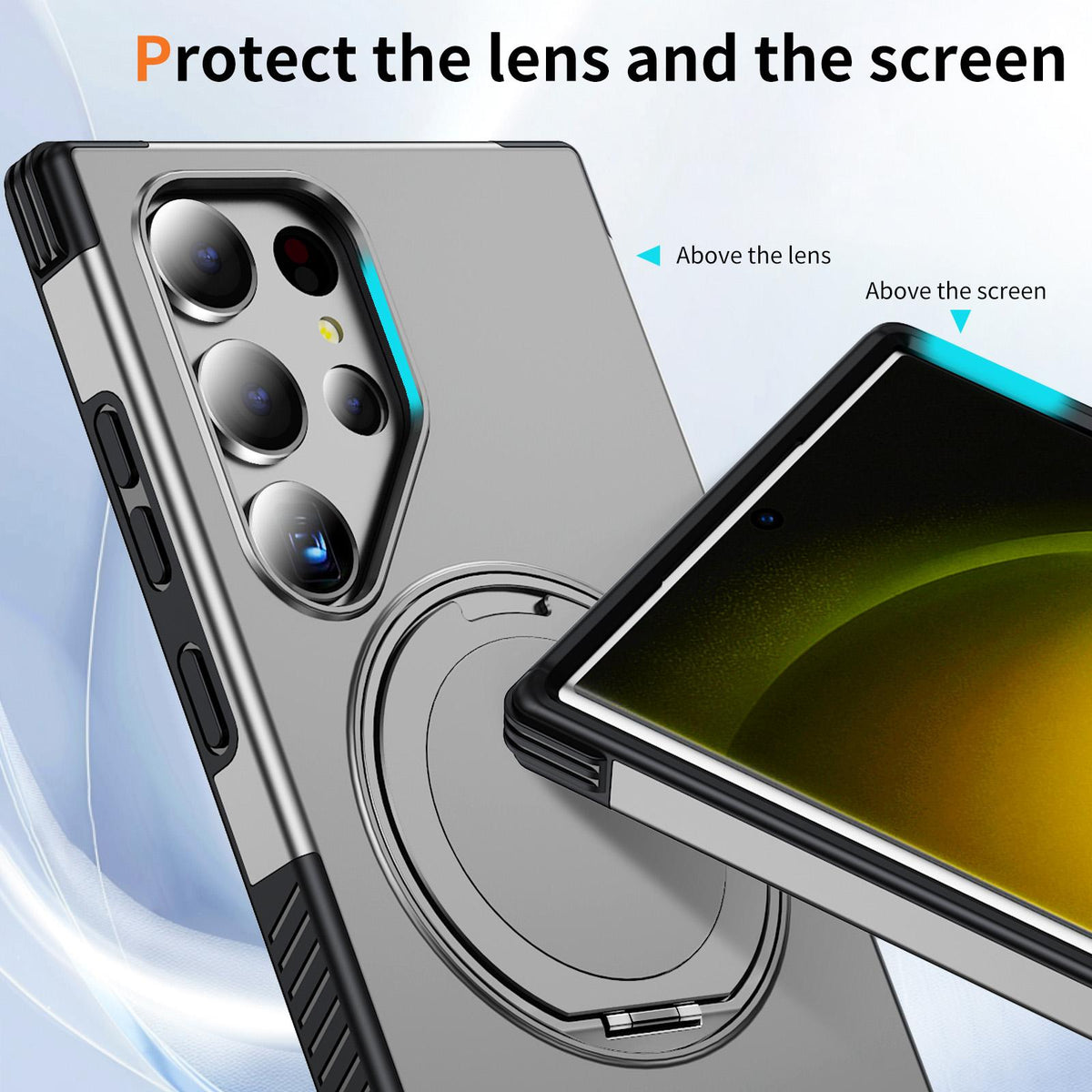 For Galaxy S23 Ultra 5G Magnetic 360 Rotating Holder Phone Case - Silver - EDA009967401H