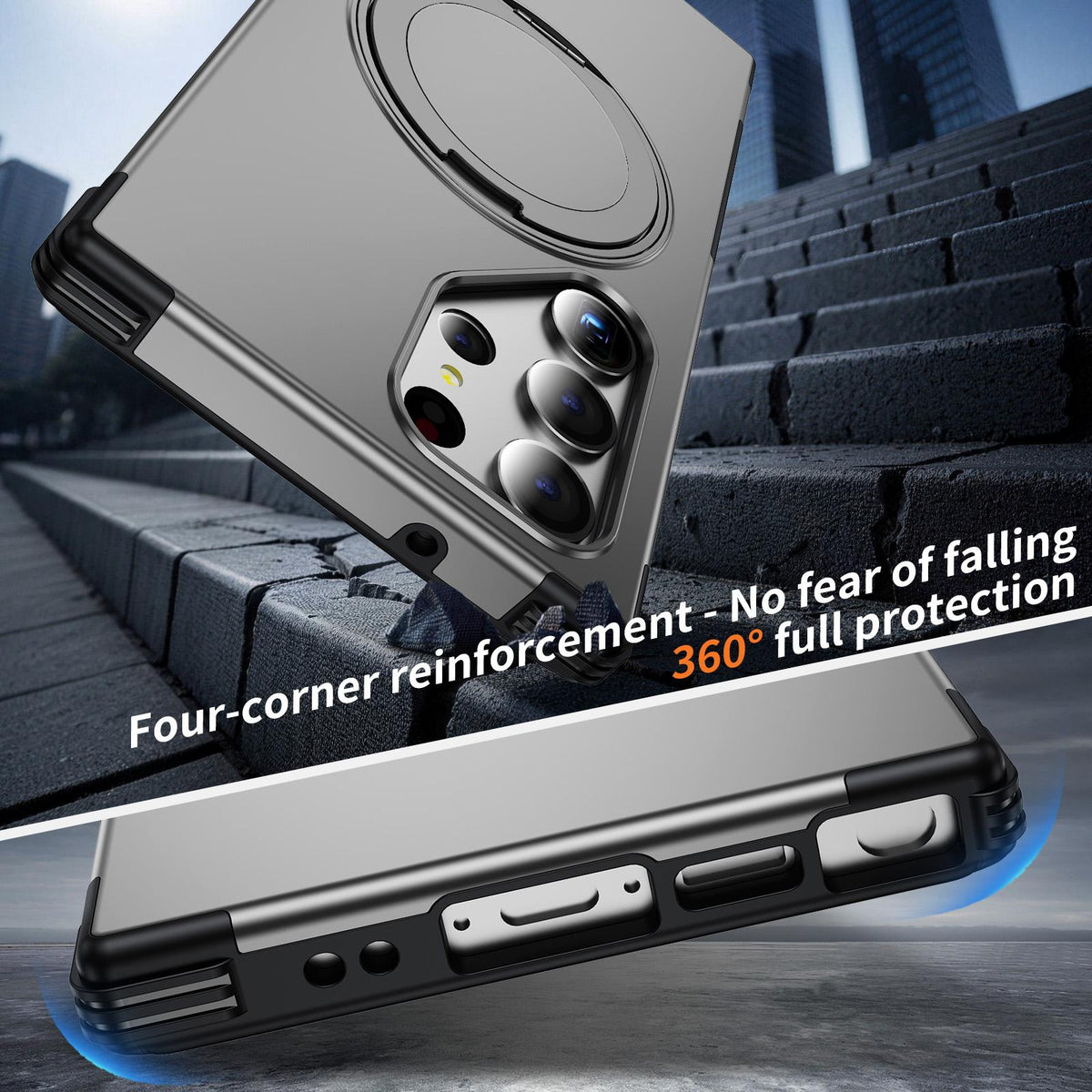 For Galaxy S23 Ultra 5G Magnetic 360 Rotating Holder Phone Case - Silver - EDA009967401H