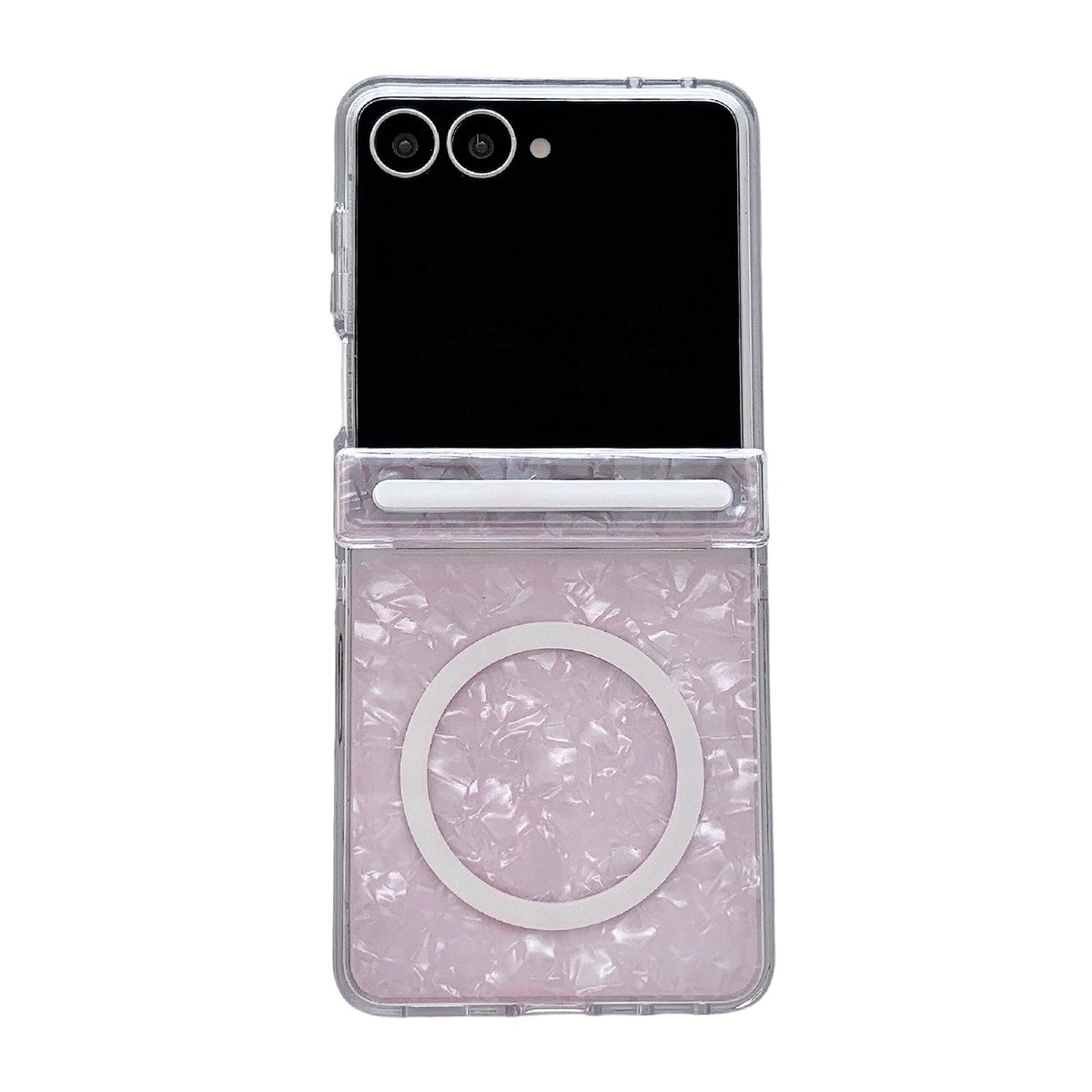 For Galaxy Flip7 5G Side Buckle Axis Pearlescent Shell Texture Magnetic Phone Case - Pink - EDA009968201B