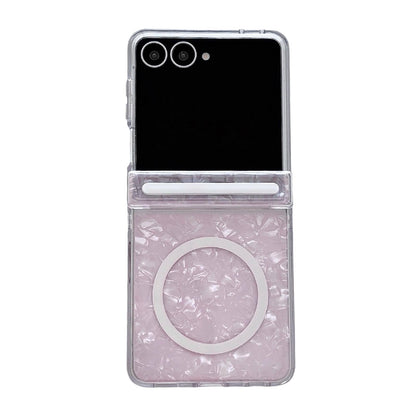 For Galaxy Flip7 5G Side Buckle Axis Pearlescent Shell Texture Magnetic Phone Case - Pink - EDA009968201B