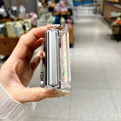 For Galaxy Flip7 5G Side Buckle Axis Pearlescent Shell Texture Magnetic Phone Case - Pink Green - EDA009968201D