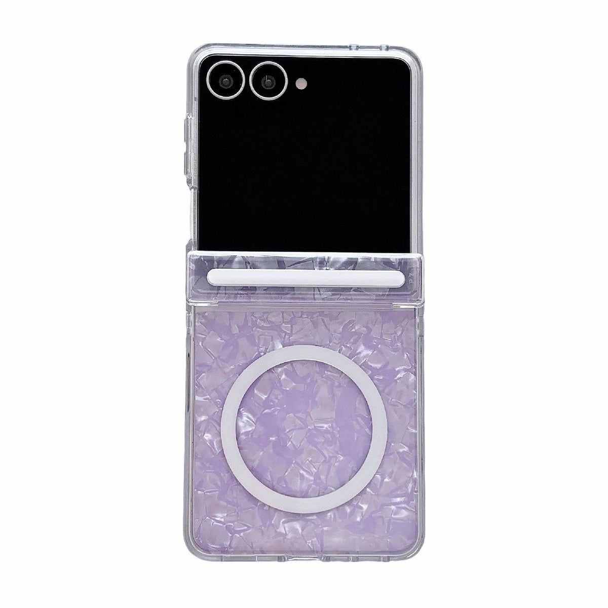 For Galaxy Flip7 5G Side Buckle Axis Pearlescent Shell Texture Magnetic Phone Case - Purple - EDA009968201E