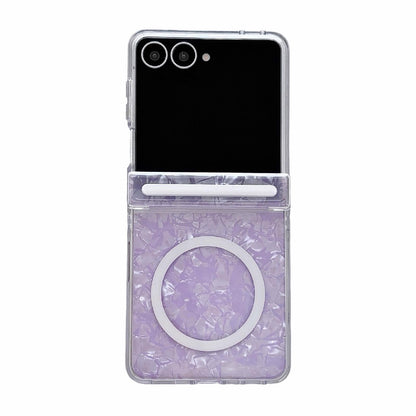 For Galaxy Flip7 5G Side Buckle Axis Pearlescent Shell Texture Magnetic Phone Case - Purple - EDA009968201E