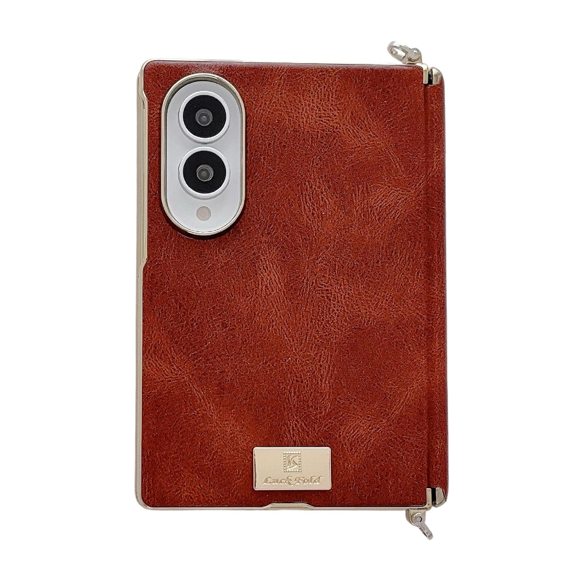 For Galaxy Z Fold8 5G Electroplated Side Buckle Axis Magnetic Crazy Horse Pattern Nameplate Phone Case - Dark Brown - EDA009969501A