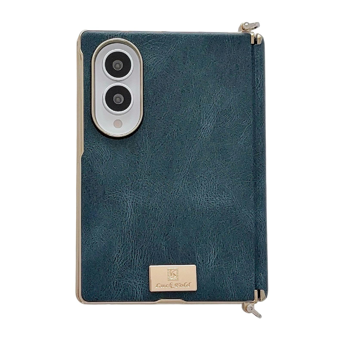 For Galaxy Z Fold8 5G Electroplated Side Buckle Axis Magnetic Crazy Horse Pattern Nameplate Phone Case - Blue - EDA009969501B
