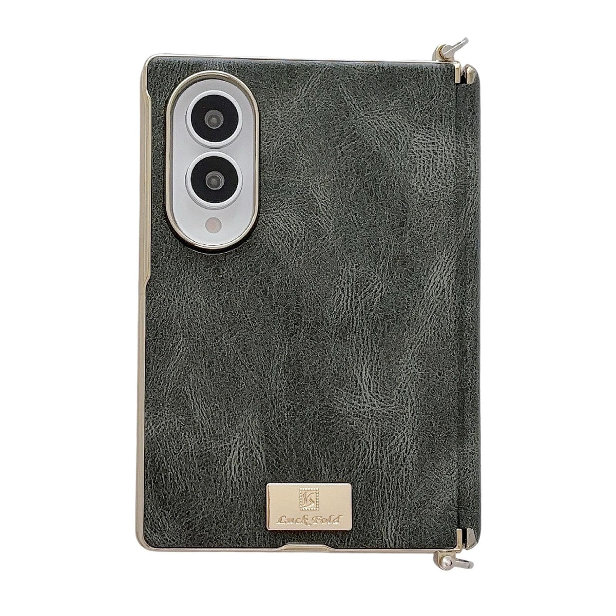 For Galaxy Z Fold8 5G Electroplated Side Buckle Axis Magnetic Crazy Horse Pattern Nameplate Phone Case - Green - EDA009969501C