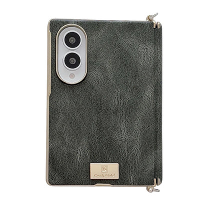 For Galaxy Z Fold8 5G Electroplated Side Buckle Axis Magnetic Crazy Horse Pattern Nameplate Phone Case - Green - EDA009969501C