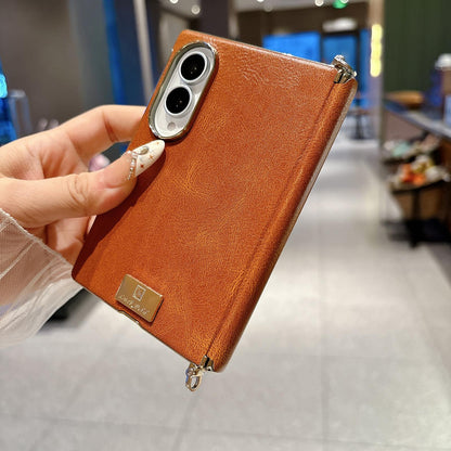 For Galaxy Z Fold8 5G Electroplated Side Buckle Axis Magnetic Crazy Horse Pattern Nameplate Phone Case - Green - EDA009969501C