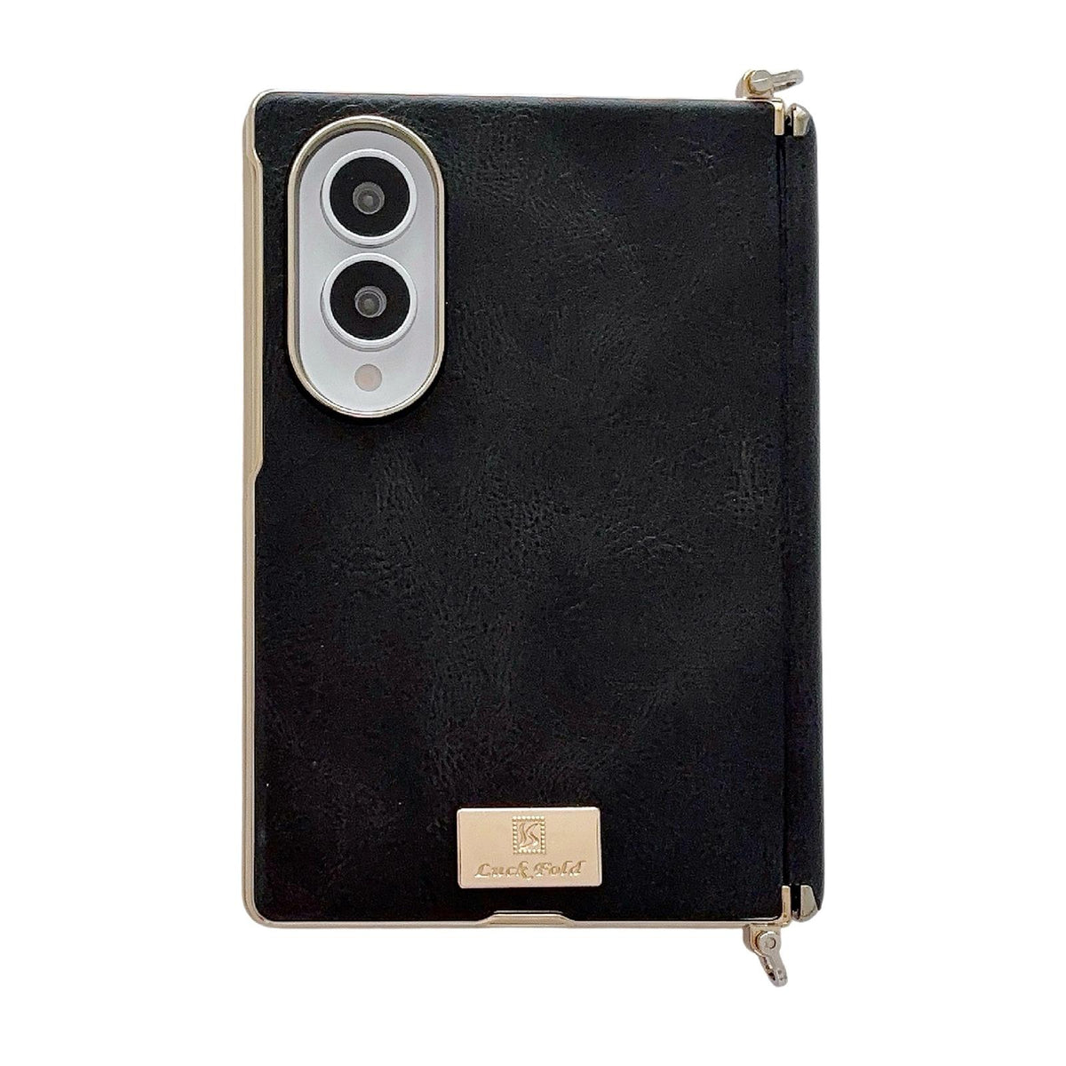 For Galaxy Z Fold8 5G Electroplated Side Buckle Axis Magnetic Crazy Horse Pattern Nameplate Phone Case - Black - EDA009969501E