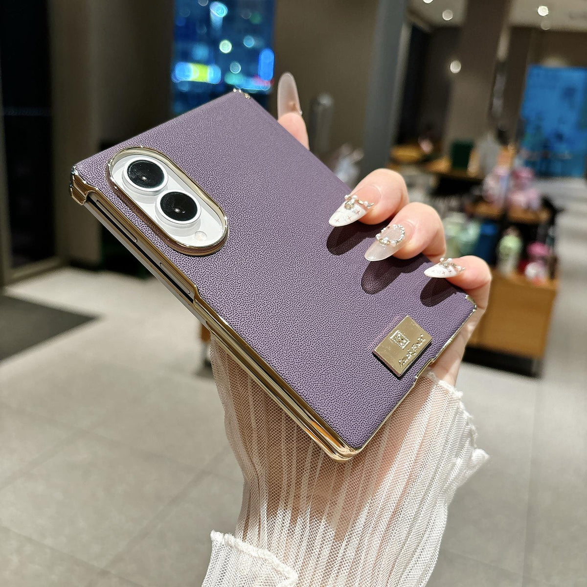 For Galaxy Z Fold8 5G Electroplated Central Axis Magnetic Supercar Textured Nameplate Phone Case - Purple - EDA009970101A