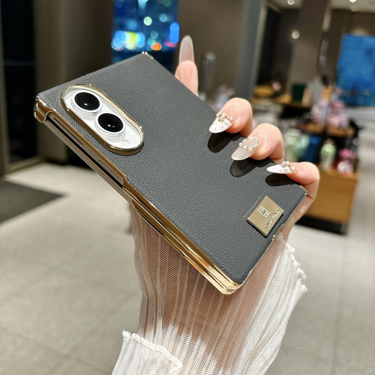 For Galaxy Z Fold8 5G Electroplated Central Axis Magnetic Supercar Textured Nameplate Phone Case - Black - EDA009970101B