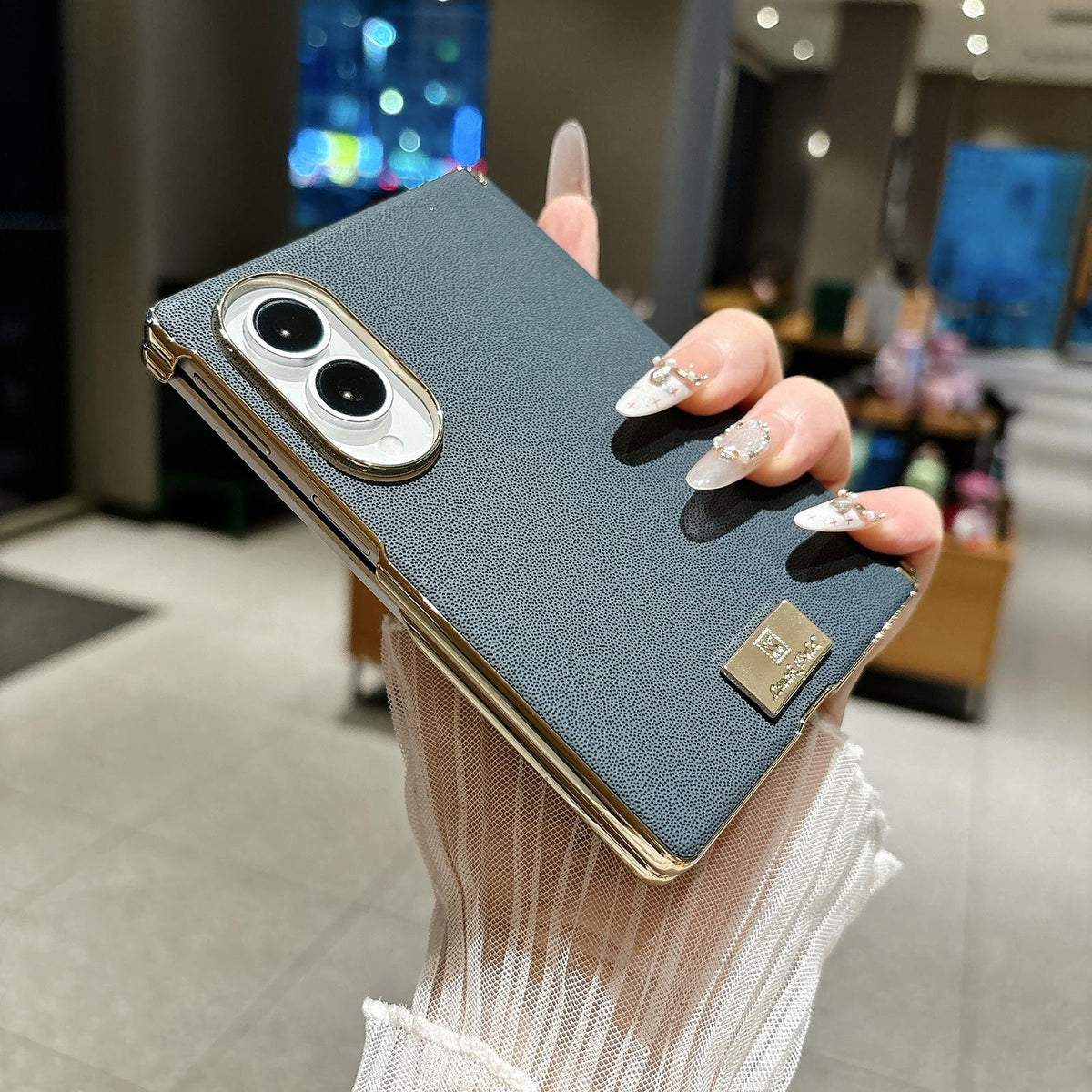 For Galaxy Z Fold8 5G Electroplated Central Axis Magnetic Supercar Textured Nameplate Phone Case - Blue - EDA009970101D