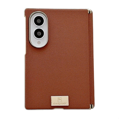For Galaxy Z Fold8 5G Electroplated Central Axis Magnetic Supercar Textured Nameplate Phone Case - Brown - EDA009970101E