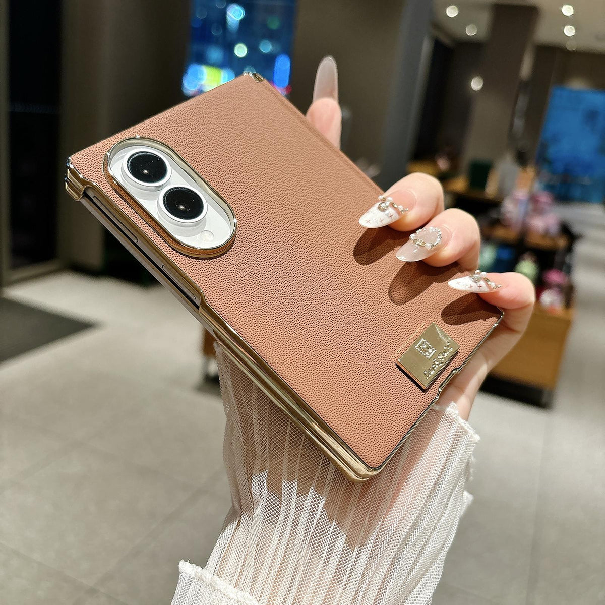 For Galaxy Z Fold8 5G Electroplated Central Axis Magnetic Supercar Textured Nameplate Phone Case - Brown - EDA009970101E