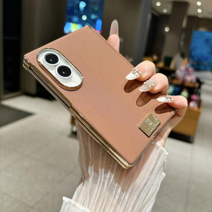For Galaxy Z Fold8 5G Electroplated Central Axis Magnetic Supercar Textured Nameplate Phone Case - Brown - EDA009970101E