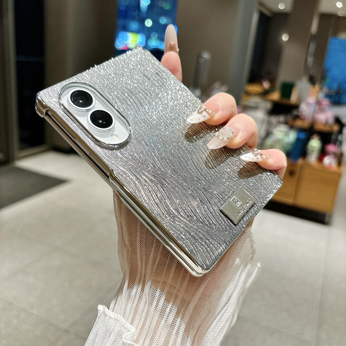 For Galaxy Z Fold8 5G Electroplated Central Axis Magnetic Gradient Water Ripple Nameplate Phone Case - Gradient Brown - EDA009970301A