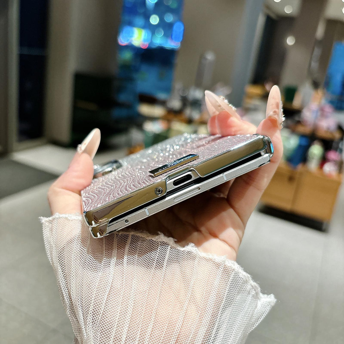 For Galaxy Z Fold8 5G Electroplated Central Axis Magnetic Gradient Water Ripple Nameplate Phone Case - Gradient Purple - EDA009970301B
