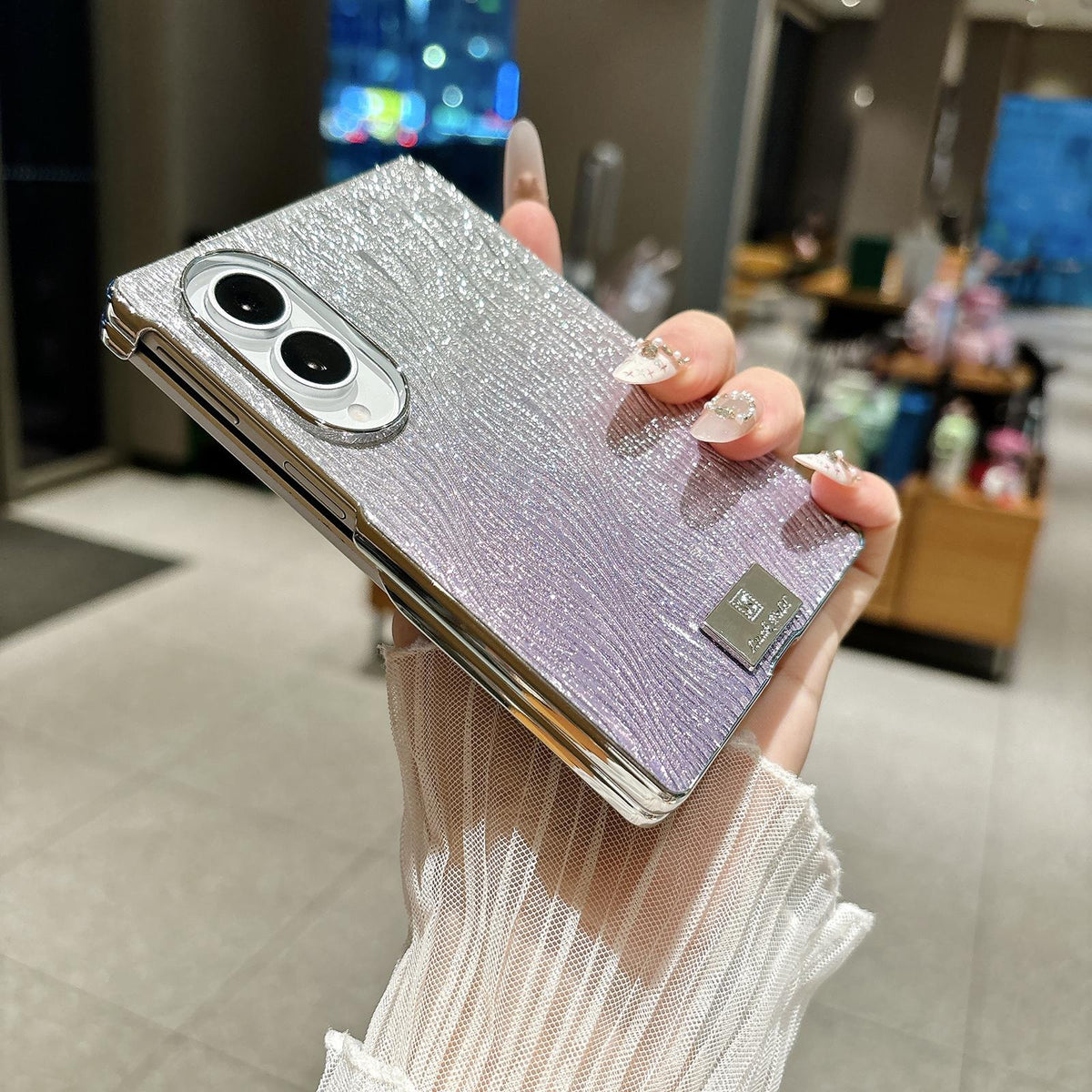 For Galaxy Z Fold8 5G Electroplated Central Axis Magnetic Gradient Water Ripple Nameplate Phone Case - Gradient Purple - EDA009970301B