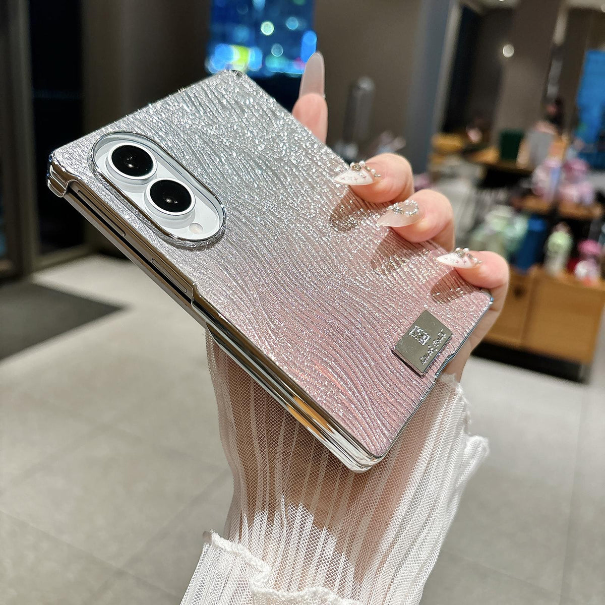 For Galaxy Z Fold8 5G Electroplated Central Axis Magnetic Gradient Water Ripple Nameplate Phone Case - Gradient Powder - EDA009970301C
