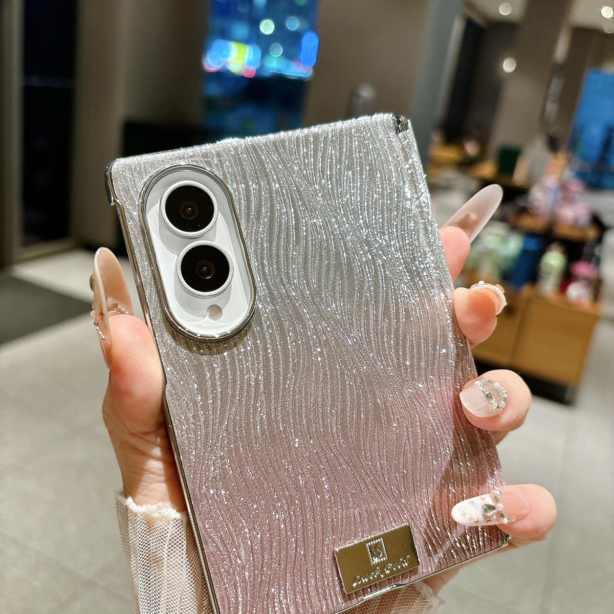 For Galaxy Z Fold8 5G Electroplated Central Axis Magnetic Gradient Water Ripple Nameplate Phone Case - Gradient Powder - EDA009970301C