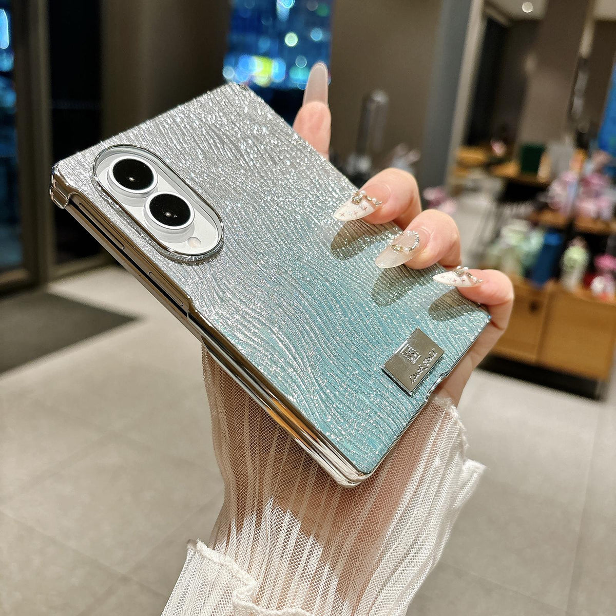 For Galaxy Z Fold8 5G Electroplated Central Axis Magnetic Gradient Water Ripple Nameplate Phone Case - Gradient Green - EDA009970301D