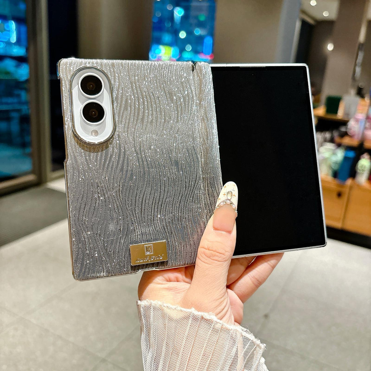 For Galaxy Z Fold8 5G Electroplated Central Axis Magnetic Gradient Water Ripple Nameplate Phone Case - Gradient Green - EDA009970301D