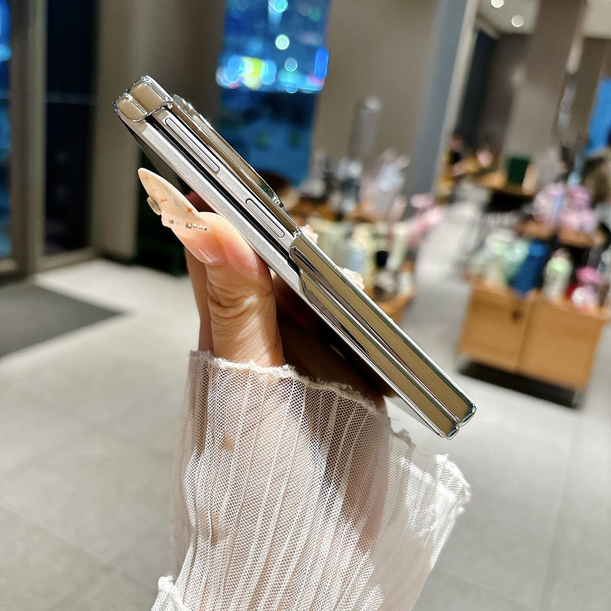 For Galaxy Z Fold8 5G Nameplate Electroplated Central Axis Magnetic Diamond Style Vegan Leather Phone Case - White - EDA009970501B