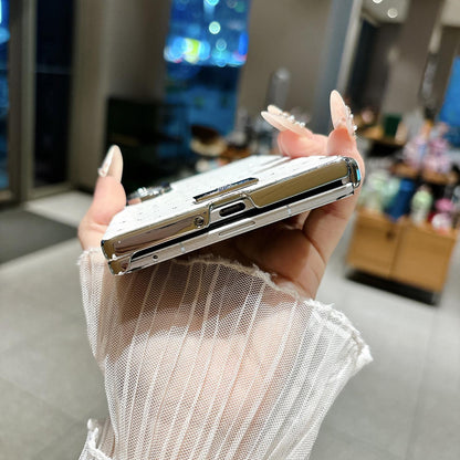For Galaxy Z Fold8 5G Nameplate Electroplated Central Axis Magnetic Diamond Style Vegan Leather Phone Case - White - EDA009970501B