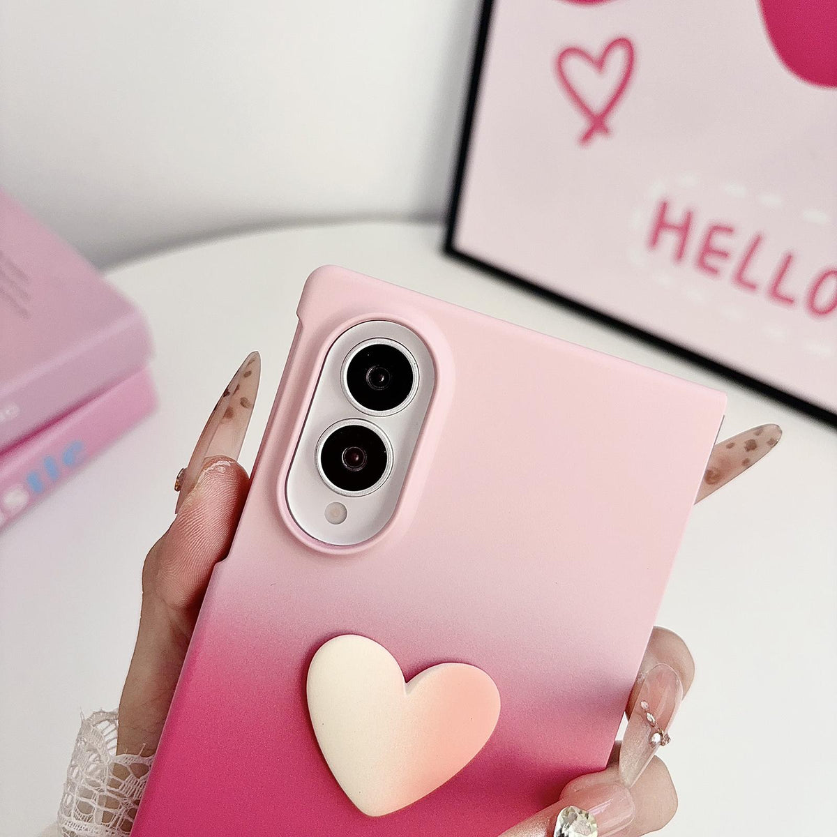 For Galaxy Z Fold8 Ultra 5G Skin Feel Gradient Rose Pink DIY Heart Shaped Phone Case - Default - EDA009971902