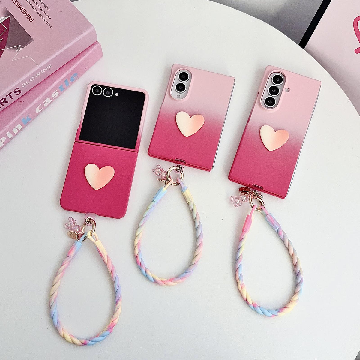 For Galaxy Z Flip8 5G Skin Feel Gradient Rose Pink DIY Heart Shaped Phone Case - Default - EDA009971903