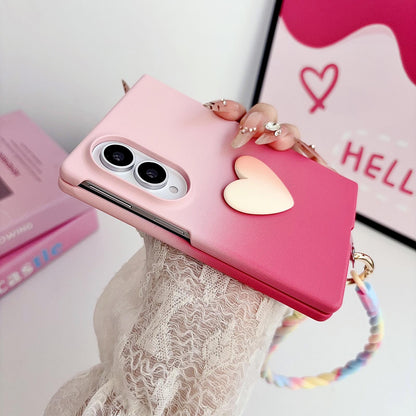 For Galaxy Z Fold7 5G Skin Feel Gradient Rose Pink DIY Heart Shaped Phone Case - Default - EDA009971904