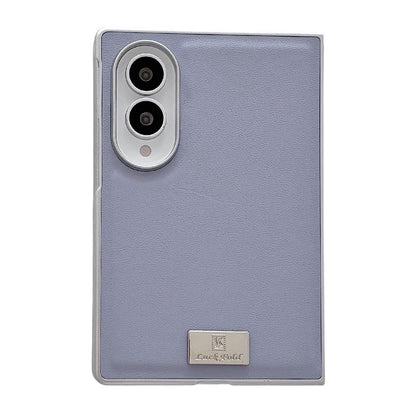 For Galaxy Z Fold8 5G Nameplate Silver Edged Morandi Solid Color Leather Textured Phone Case - Purple - EDA009972501A