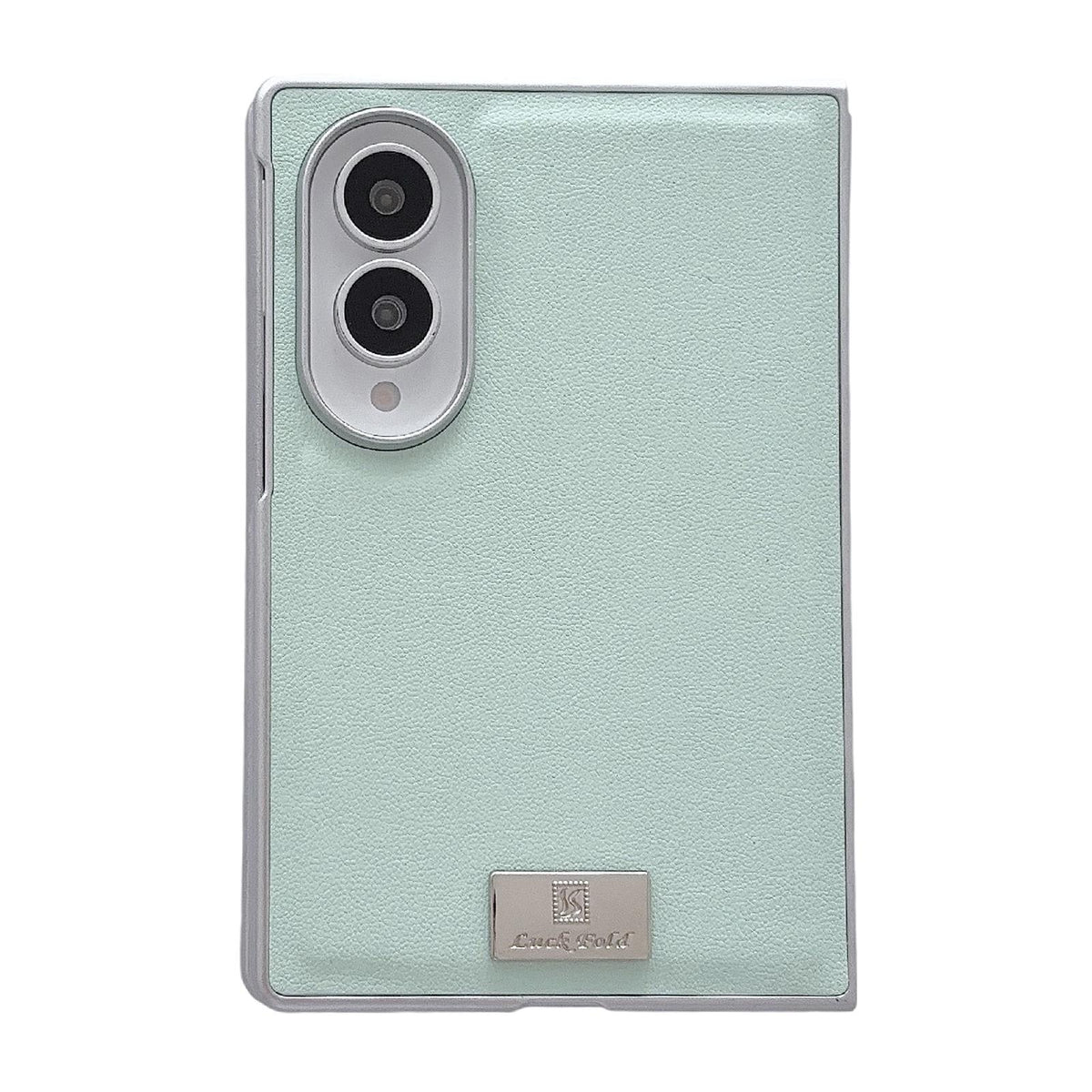 For Galaxy Z Fold8 5G Nameplate Silver Edged Morandi Solid Color Leather Textured Phone Case - Green - EDA009972501C